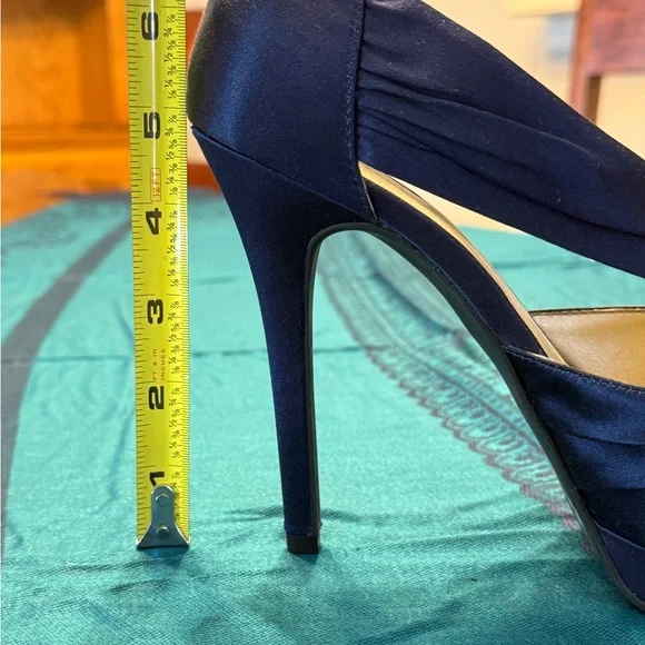Jessica Simpson Navy Satin Peep Toe Heels - Picture 5 of 7